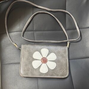 Kimbel Moda Gray Crossbody Bag with White Flower Accent